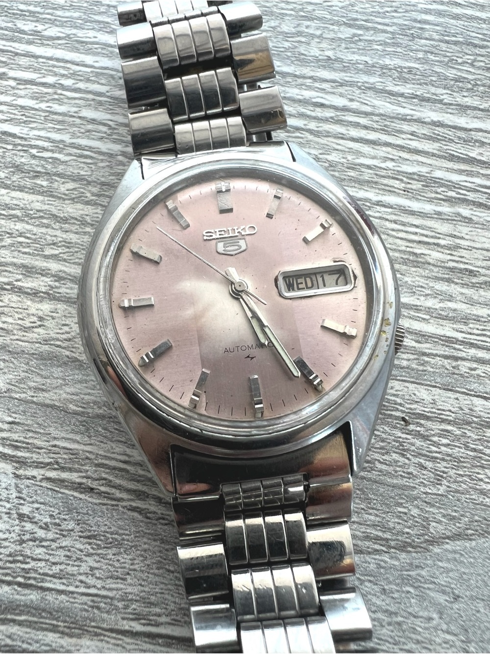 Seiko Silver Case Watch with Pink Dial
